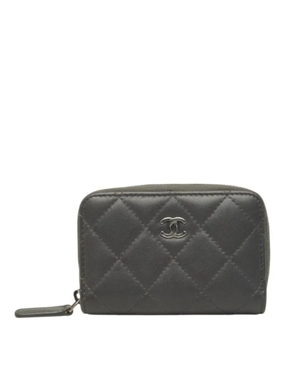 Chanel Quilted CC Logo Coin Purse Gray Lambskin